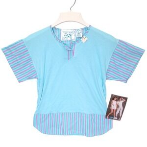 Vintage‎ 90s Gitano Sport Aqua Blue Striped Henley Top NWT Size Large